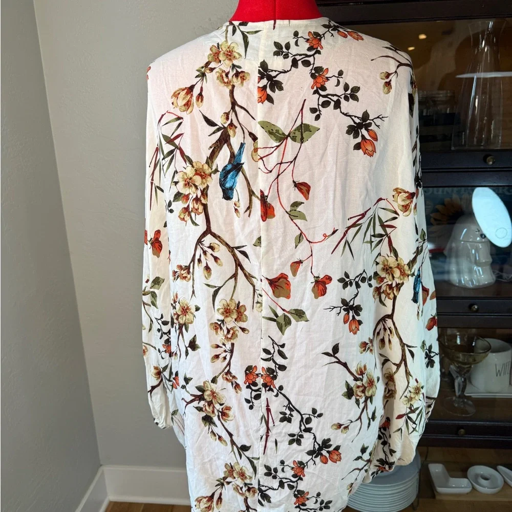 Sandy & Sid Floral Bird Kimono Cardigan Open Front Boho Drape Jacket Size S - Picture 4 of 7